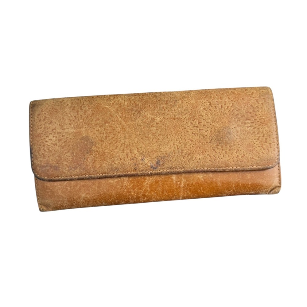 Hobo International Leather Womens Tri Fold Wallet Clutch Brown Magnetic Close